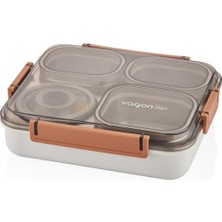 Misda Store Bento 1200ML Lunchbox Tek Katlı 4 Bölmeli ve Kaseli Çelik Sefer Tası Yemek Kutusu (Turuncu)