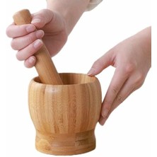 Misda Store Bambu Havan ve Tokmak Seti, Büyük Boy Mutfak Havanı, Baharat ve Sarımsak Öğütücü ve Döveceği