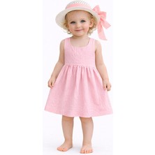 Chicsy Baby Tatlı Kız Bebek Yazlık Fiyonklu Şapkalı Pamuklu 2\'li Elbise