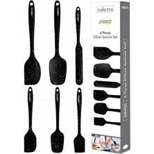 Misda Store Drongo Isıya Dayanıklı Yanmaz Yapışmaz Silikon Spatula Seti 6 Parça Siyah Noktalı