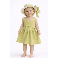 Chicsy Baby Tatlı Kız Bebek Yazlık Fiyonklu Şapkalı Pamuklu 2\'li Elbise