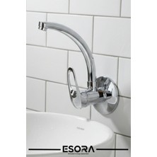 Esora Kuğu Borulu Duvardan Tek Su Girişli Lavabo Bataryası Musluğu