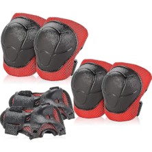 Misda Store Dizlik Dirseklik El Koruyucu Set 6 Parça Bisiklet Scooter Paten Koruma 4-12 Yaş, Kırmızı-Siyah