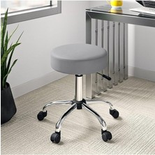 Misda Store Ofis Kasiyer Taburesi 360 Derece Döner Deri Döşeme Oturak Eczane Laboratuvar Için Metal Ayaklı Gri