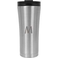 Misda Store M Harfli Baskılı Çelik Termos Bardak 500 ml Tek Ebat Metalik