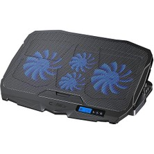 Misda Store Tornado 4x Turbo LED Fan - Ayarlabilir Fan Hızı & 6 Farklı Stand Yükseklik Kademesi - 2 USB Portlu - Metal Mesh Zemin - LCD Ekranlı Notebook Soğutucu - Siyah (9"-17" Boyut Destekli)