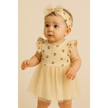Chicsy Baby Kız Bebek Çiçek Nakışlı Tül Etekli Premium Elbise ve Taç Takımı