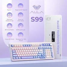 Misda Store S99 Retro Rgb Gaming 3 Modlu Bluetooth/2.4ghz/usb-C Kablosuz Makrolu Türkçe Q Klavye Mavi