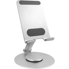 Misda Store Telefon Standı Katlanabilir Çok Fonksiyonlu 360 Derece Dönebilen Metal Silver
