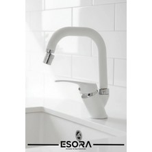 Esora Beyaz Krom Köşe Borulu Banyo Lavabo Bataryası Musluğu Çeşmesi Oynar Başlıklı Çift Su Girişli