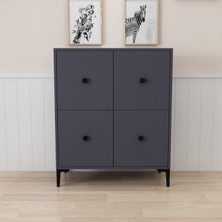 Morepp Kumsal 90 cm , 4kapaklı 4 Raflı Ayakkabılık, Çok Amaçlı Dolap, Banyo Dolabı Antrasit