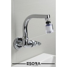 Esora Duvardan Tek Su Girişli Kireç Önleyici Pamuk Başlıklı Balık Sırtı Borulu Lavabo Bataryası