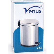 Venus 3 Litre Paslanmaz Çelik Pedallı Çöp Kovası Kapaklı Banyo Mutfak Çöp Kutusu