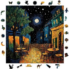 Misda Store Puzzle Yetişkin - Van Gogh Kafe Terasta Gece Reprodüksiyonu - 353 Parça, 29 x 29 cm - Yapıştırıcı Folyo Dahil - Benzersiz Şekilli Parçalar & Özel Figürler - S1-32