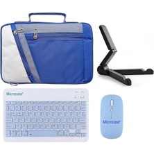 Misda Store Microcase iPad 10.9 2022 10.nesil Uyumlu Tablet Çanta+Türkçe Bluetooth Klavye +Mouse+ Standı - Mavi AL4384