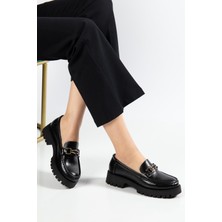 Suins Shoes Suins Premium Renata Model Toka Detaylı Kadın Siyah Ten Loafer Ayakkabı