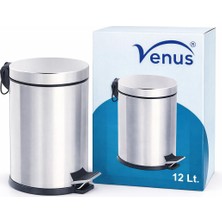 Venus 12 Litre Paslanmaz Çelik Pedallı Çöp Kovası Kapaklı Banyo Mutfak Çöp Kutusu