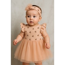 Chicsy Baby Kız Bebek Çiçek Nakışlı Tül Etekli Premium Elbise ve Taç Takımı