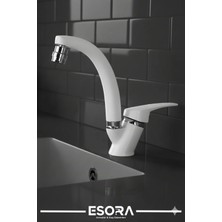 Esora Beyaz Krom Mix Banyo Lavabo Bataryası Musluğu Çeşmesi Oynar Başlıklı Çift Su Girişli