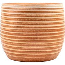 Misda Store Tasarımı Ev Dekorasyon Yan Çizgi Desenli Toprak Saksı Saksılık Salon Çiçeklik - 19 cm