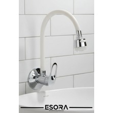 Esora Beyaz 2 Fonksiyonlu Oynar Borulu Duvardan Tek Su Girişli Lavabo Bataryası Musluğu