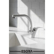 Esora Beyaz Krom Banyo Lavabo Bataryası Musluğu Çeşmesi Çift Su Girişli