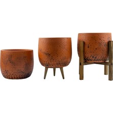 Misda Store Tasarımı Ev Dekorasyon Aksesuar Siyah Nokta Desenli Toprak Saksı Saksılık Salon Çiçeklik Üçlü Set - 19 cm