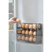 Misda Store Katlı Yumurtalık Buzdolabı Organizeri Saklama Kabı 30 Bölmeli Raflı Yumurta Kutusu Düzenleyici (Antrasit, 1 Adet)
