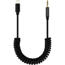 Misda Store iPhone Lightning To Aux Çevirici 3.5 mm Spiral Ses Kablosu Siyah - AL2693