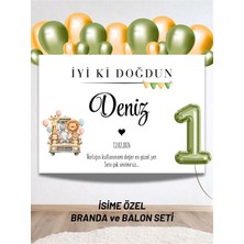 Isimli Safari Konseptli Balonlu Doğum Günü Seti Duvar Brandası 40 Balon-Yaş Balonu Arkaplan Seti