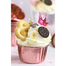 Misda Store Hediye Sepeti 25'li Rose Gold Parlak Pembe Muffin Kek Kalıbı, Kek Kapsülü Cupcake Kalıbı, Airfryer Uyumlu