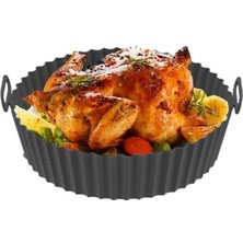 Misda Store Silikon Airfryer Kabı, Yapışmaz Airfryer Kalıbı, Isıya Dayanıklı Yanmaz Kolay Temizlenebilen Pişirme Kabı Siyah Renk