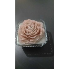 Doğal Cam Kasede El Yapımı Gül Figürlü Dekoratif  El Yapımı Kokulu Mum