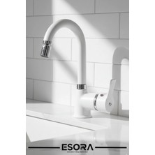 Esora Beyaz Krom Armut Oynar Başlıklı Lavabo Bataryası Çeşmesi