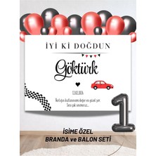 Isimli Araba Yarış Konsepti Balonlu Doğum Günü Seti Duvar Brandası 40 Balon-Yaş Balonu Arkaplan Seti