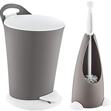 Misda Store Penguen Pedallı Çöp Kovası ve Klozet Fırçası Set Terra