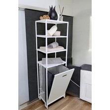 Misda Store Metal Kirli Sepetli 4 Raflı Çok Amaçlı Banyo Düzenleyici Raf Organizer Beyaz/beyaz – MRS-015 C1-1-369