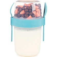 Leaf Shop ml Take-Go Kaşıklı Hazneli Meyveli Müsli Kabı Piknik Iş Yoğurt Süt Bardağı Kapaklı ve Kaşıklı Kahvaltı Bardakları, Tahıl Tepesi Yulaf Ezmesi Granola (Turkuaz)