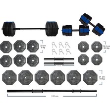 Leaf Shop Spor 100 kg Düz Bar (150 Cm) Dambıl Dumbell Ağırlık Halter Seti Mavi Kapaklı