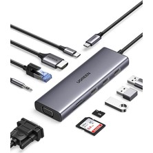 Leaf Shop USB C Yerleştirme Istasyonu 10'u 1 Arada 4K Hdmı, Vga, 3 x USB A 3.0, Pd 100W, Ethernet, 3,5 mm Ses, Sd/tf ile