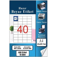 Misda Store Hazır Etiket 52.5X29.7 mm 10 Sayfa 1 Paket 40 Lı Kendinden Yapışkanlı Fotokopi Lazer Inkjet Kağıdı Yazıcılar Için Uyumlu