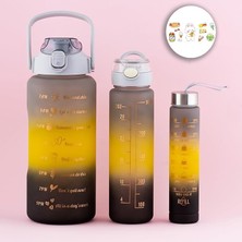 Leaf Shop 11918 3 Lü Motivasyon Stickerlı Kokusuz Spor Su Matarası - Su Şişesi - Renkli Suluk Gri Sarı