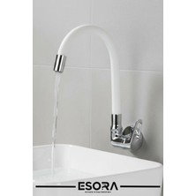 Esora Duvardan Tek Su Çıkışlı Beyaz Spiral Hareketli Borulu Mutfak Lavabo Bataryası Musluğu Çeşmesi