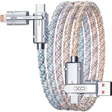 Leaf Shop 4'ü 1 Arada 60W Type-C Lightning Şarj ve Data Kablosu, 100 Cm, Rgb, Özel Çinko Alaşım, Deri Organizer, 4 Başlıklı, Yüksek Hızlı Veri Aktarımı, NB276, Şeffaf