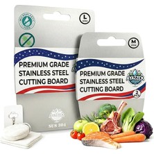 Misda Store Çelik Kesme Tahtası Seti 2 Parça - Premium Sus 304 Çift Taraflı Kesme Tahtası - Bulaşık Makinesinde Yıkanabilir - Bebekler Icin Guvenli - Mutfak, Et, Tavuk, Balik, Sebzeler