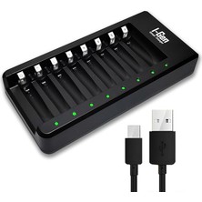 Leaf Shop G800 8'li Pil Şarj Aleti Aa/aaa Kalem Pil Uyumlu Type-C Giriş Akıllı Hızlı Şarj Cihazı
