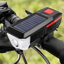 Leaf Shop Güneş Enerjili USB ile Şarj Edilebilir LED Bisiklet Feneri Kornalı Suya Dayanıklı Far