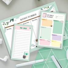 Leaf Shop Haftalık, Günlük Planlayıcı Set - 50 Sayfa Tarihsiz Masaüstü Planner - Gençler, Kızlar, Yetişkinler Için To Do List - 3 Parça - Green Serisi
