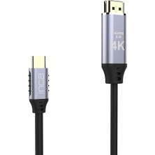 Leaf Shop ITCH-02TX Type-C To HDMI 4K 2 Metre Kablo Uzunluğu 4K Hd 3840 2160 30Hz Çözünürlükte Görüntü Aktarımı 1.4 Versiyon Geriye Dönük Uyumlu Type-C Giriş HDMI Çıkış Altın Uçlu