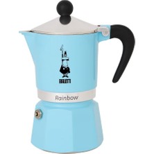 Leaf Shop - Rainbow: 3 Cups Ocak Üstü Espresso Pişirici - 130ML - Açık Mavi Renk - Alüminyum Gövde - Patentli Güvenlik Valfi - Tüm Ocak Türleri Için Uygundur (Indüksiyon Hariç)